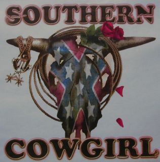  Southern Cowgirl Bull Skull Roses Rope Rodeo Shirt