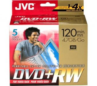 JVC DVD RW 4.7GB 2X Rewritable Blank Media   5Pack —