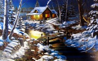 Jim Hansel Woodland Retreat Cabin Stream Print 12 x 8