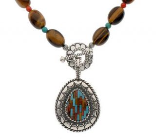 Sincerely Southwest Sterling Inlay Enhancer w/ Bead Necklace