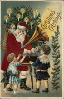 Santa Claus w Phonograph Langsdorf Silk c1910 Postcard