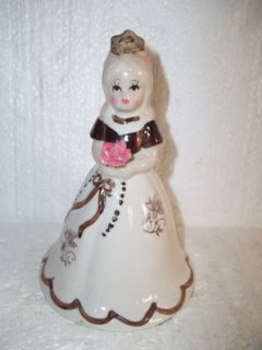 VINTAGE PORCELAIN/CHINA BELL GIRL FIGURINE IN GOWN HOLDING FLOWERS  6