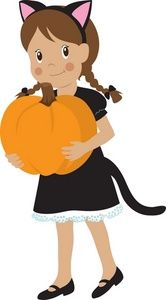 Halloween Costume Clipart Image: Cute little girl wearing a kitty cat