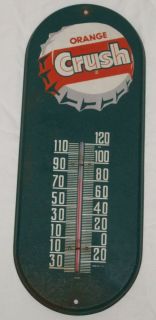 Vintage 1950s Orange Crush Soda Pop Metal Thermometer