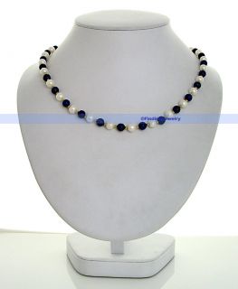  White Pearl &Blue Lapis &Swarovski Crystal Necklace  RELIABLE SELLER