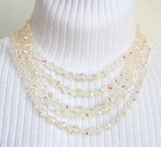 5STRAND Aurora Borealis Cut Glass Crystal Necklace 60s