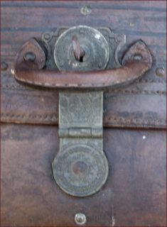  Leather Trunk Suitcase Travel Philip Corbin Cabinet Lock 1880