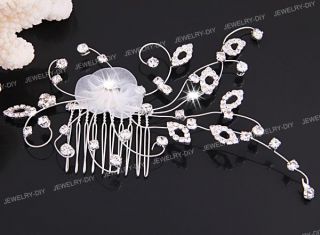 Silver Plated Flower Organza Crystal Wedding Prom Hair Comb Pin