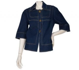 Susan Graver Stretch Cotton Button Front Babydoll Jacket —