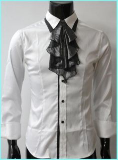 Peal Lame Print Rhinestones Point Ruffled Cravat Black Necktie