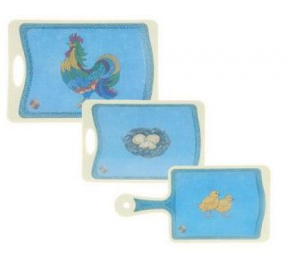 Blue Jean Chef Set of 3 Deco Rooster Cutting Boards with Microban 