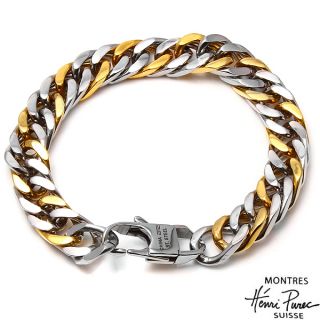 Henri Purec Flat Cuban Link Made in Two Tone Stainless Steel Mens