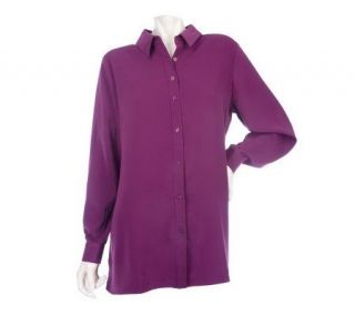 Susan Graver Stretch Peachskin Button Front Big Shirt   A203722
