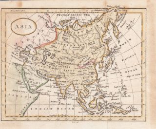 Asia 1809 Map Great Wall of China Corea Hand Colored