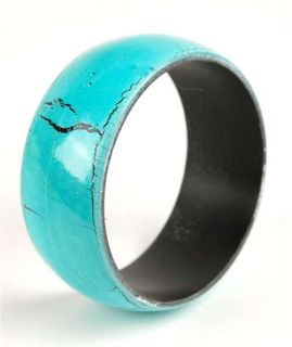 Crackle Paint Bracelet Blue Bangle Cuff Chunky Jewelry
