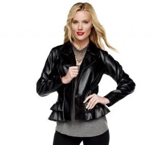 by Marc Bouwer Faux Leather Jacket with Ruffle Hem   A218424