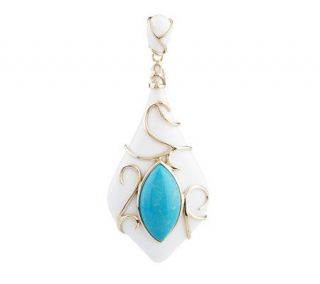 White Agate and Turquoise Enhancer with Overlay 14K Gold —