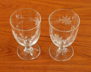 vintage crystal water glasses crosshatch flower design mint
