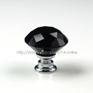  Black Crystal Glass Drawer Cabinet Knob 30mm