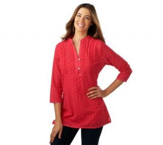 Isaac Mizrahi Live Eyelet Tunic with Pleating and Trim Detail 