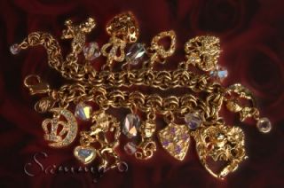Kirks Folly Gold Crystal Crown Knight Unicorn Heart Charm Bracelet