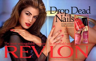 1991 Revlon Cindy Crawford Red Nail Polish Magazine Ad