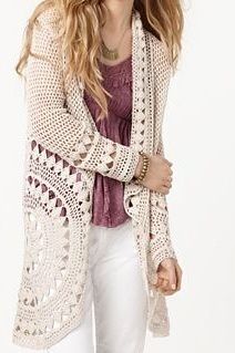 Free People Crochet Silk Blend Harmony Cardigan Sweater Top in Shell