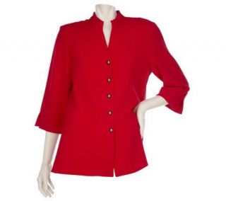 Susan Graver Stretch Crepe 3/4 Sleeve Mandarin Collar Shirt Jacket 