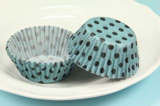 48x 2 Cupcake Liners Baking Cups Blue Polka Dot Standard Size