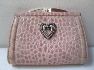 Brighton Leather Pink Croco Heart Wallet Small Purse Case