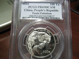 China PCGS PF69 Palladium 2004 Panda w COA Highly Sought Example