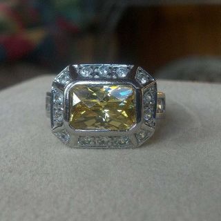  Simons Yellow checkerboard cut w/ clear sterling silver 925 ring $250