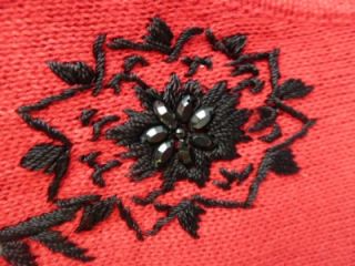  ~Michael Simon~Art to Wear Red/Black Embroidered Beaded Sweater~M/L