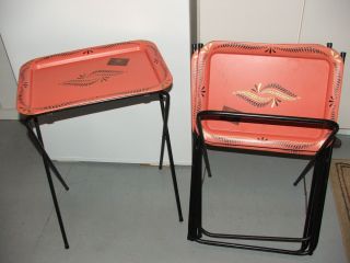 Crestline Dinner Trays; set of 4 trays with stand. Original sticker