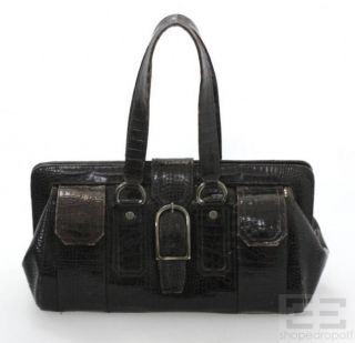 Stuart Weitzman Brown Croc Embossed Leather Pocket Front Handbag