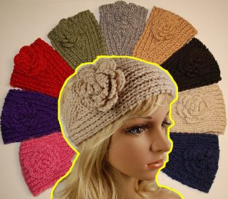 Crochet Headband Hair Band Knitted Flower Button 9 Colr