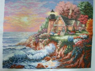 New Finished Completed Cross Stitch ~ Village Near The Sea ，Seaside