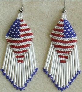 patriotic american flag beaded pierced earrings