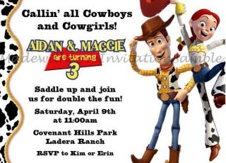  Toy Story Twins Birthday Party Invitations Cowboy Cowgirl Cute