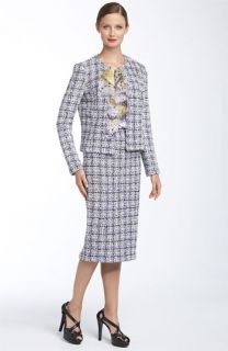 St. John Collection Charmeuse Shell with Plaid Knit Jacket & Skirt