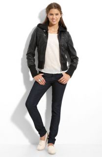 Collection B Faux Leather Jacket, WallpapHer Sequin Blouse & Jolt Skinny Jeans