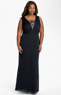 Adrianna Papell Lace Inset Shutter Pleat Dress (Plus)
