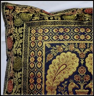  CUSHION COVER SOFA/COUCH INDIA PEACOCK BROCADE INDIAN VINTAGE DECOR