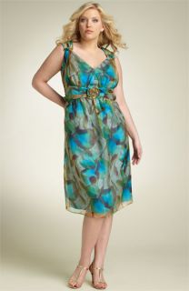 Suzi Chin for Maggy Boutique Floral Silk Dress with Rosette (Plus)