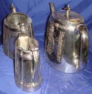 ML211 Antique Vtg Silverplate Teapot Sugar Bowl Creamer