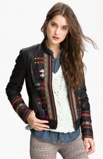 Free People Embroidered Faux Leather Jacket