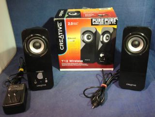 Creative T12 Computer Speakers WIRELESS PAIR USED GOOD IN BOX