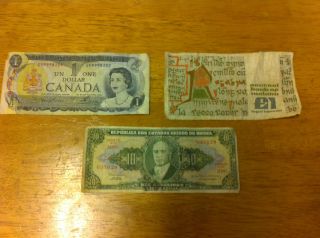 World Paper Currency 3 Piece Lot Ireland Brasil Canada