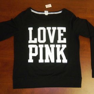Victorias Secret Love Pink V005 Pullover Black Wide Neck Sweatshirt
