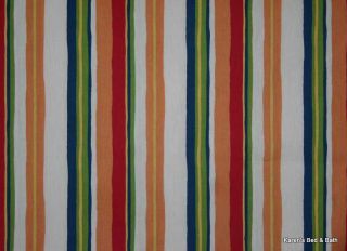 Orange Navy Red Green Cream Stripes Cotton Duck Curtain Valance